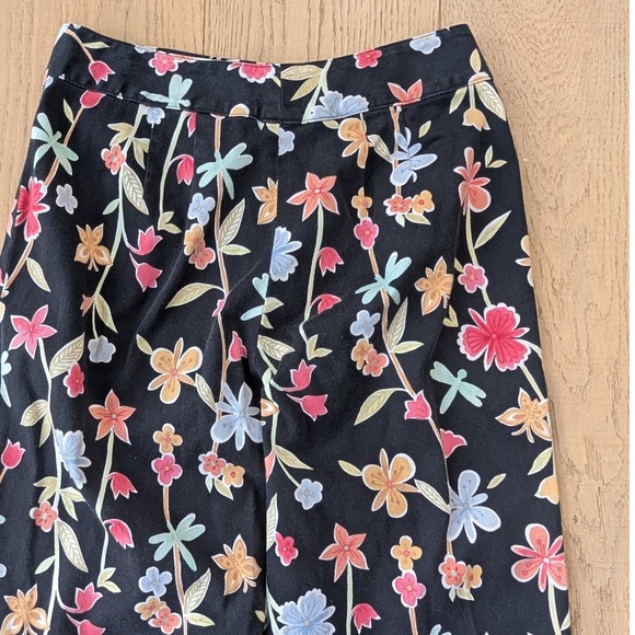 Talbots Petite Floral Dragonfly Pants Black Multi Color Stretch Size 2P - Picture 8 of 9